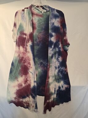 Biadani Tie-Dye Open Front Short Sleeve Cardigan in Multi-Color
